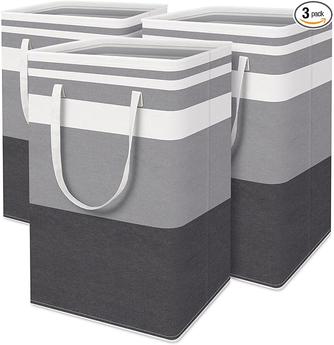 HomeHacks 3-Pack Large Laundry Basket, 75L Each Waterproof, Freestanding