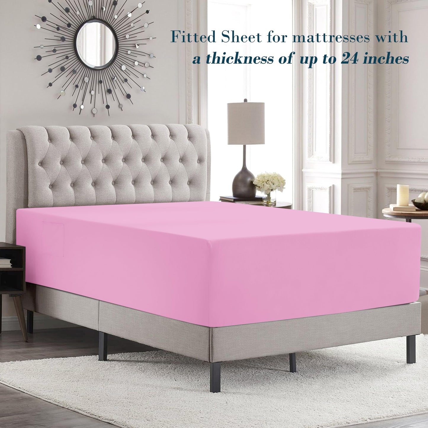 Mocassi Full Size 4-Piece Bed Sheet Set - 1800 Premium Hotel Quality Microfiber 18-24 Inches Extra Deep Pocket Fitted Sheet- Luxury Soft, Breathable, Wrinkle, and Fade Resistant, Light Pink