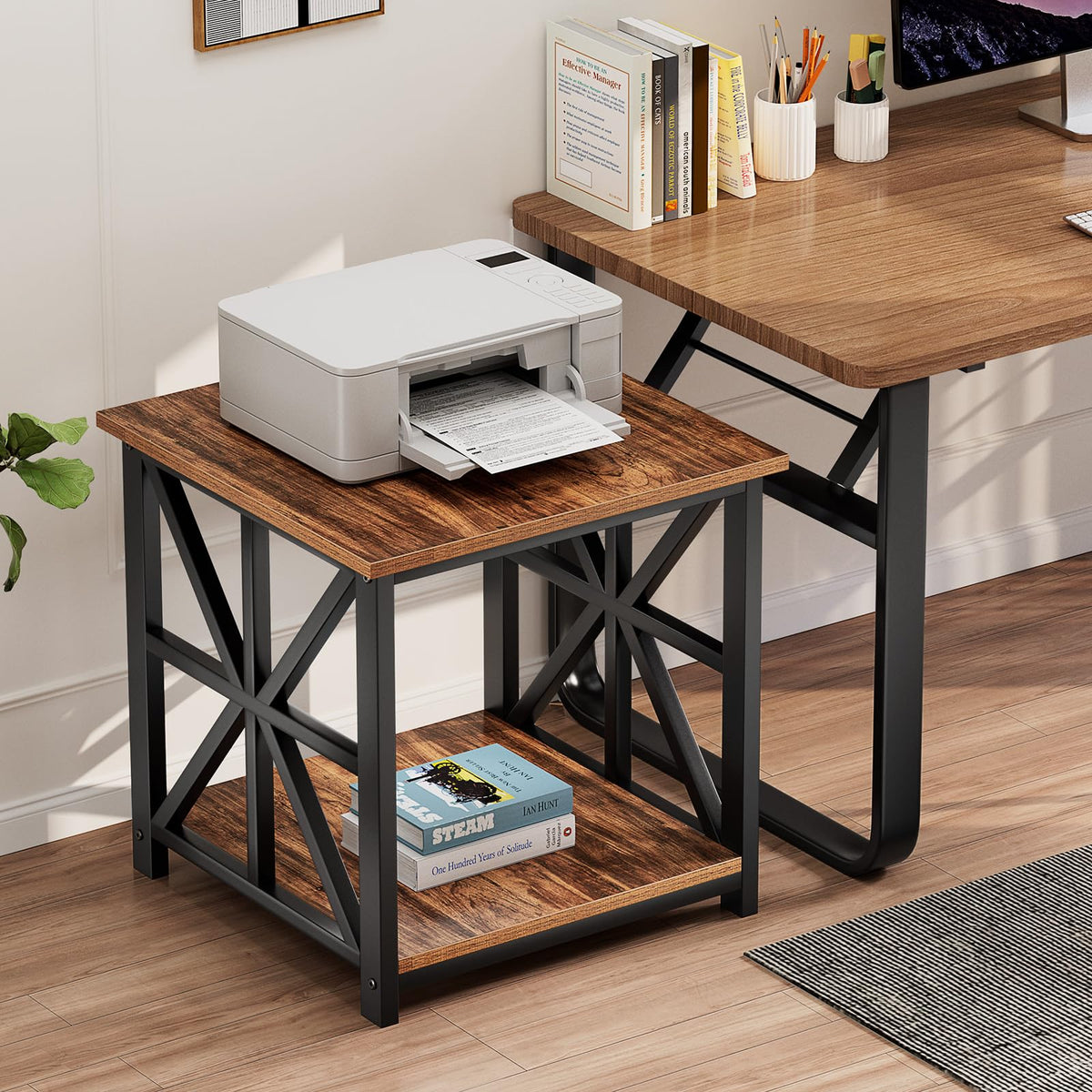 GreenForest End Table with 2-Tier Storage Shelf, 24 inch Large Side Table for Living Room, Modern Nightstand for Bedroom Bedside Office Farmhouse, Walnut