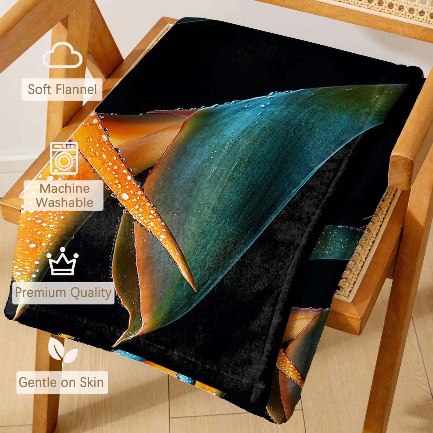 GXYAOYZG Paradise Throw Blanket Tropical Flower Print Throw Orange Blue Black Floral Design Still Life Soft Cozy Flannel Blankets for Couch Sofa Bedding Chair Home Decor Exotic Gifts (49" x 59")