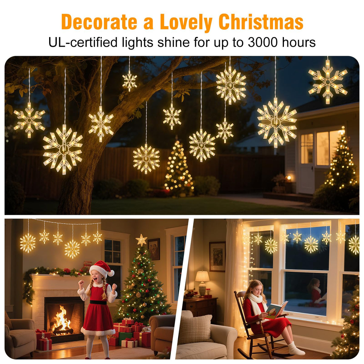 Snowflake Christmas String Lights with 9 Drops - 13ft 150 Mini Bulb Icicle Lights with Hooks, Plug-in Connectable Hanging Lights for Christmas Home Indoor Outdoor Party Wedding Holiday Décor, 2 Pack