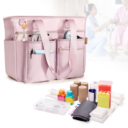 Fasrom Nurse Tote Bag for Work Nurses with Laptop Sleeve, Home Health Clinical Bag for Nursing Students and Medical Assistant, Pink (Patent Pending)