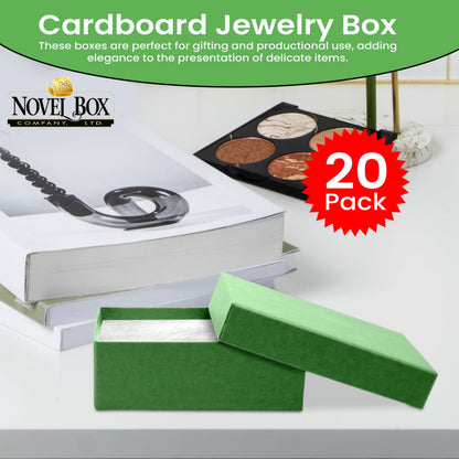 Novel Box 20 Pack Green Jewelry Gift Box 3x2.25x1in with Cotton Filled | Cardboard Jewelry Box | Gift Boxes with Lids Made in USA | Boxes for Bracelet Necklace Ring Earrings