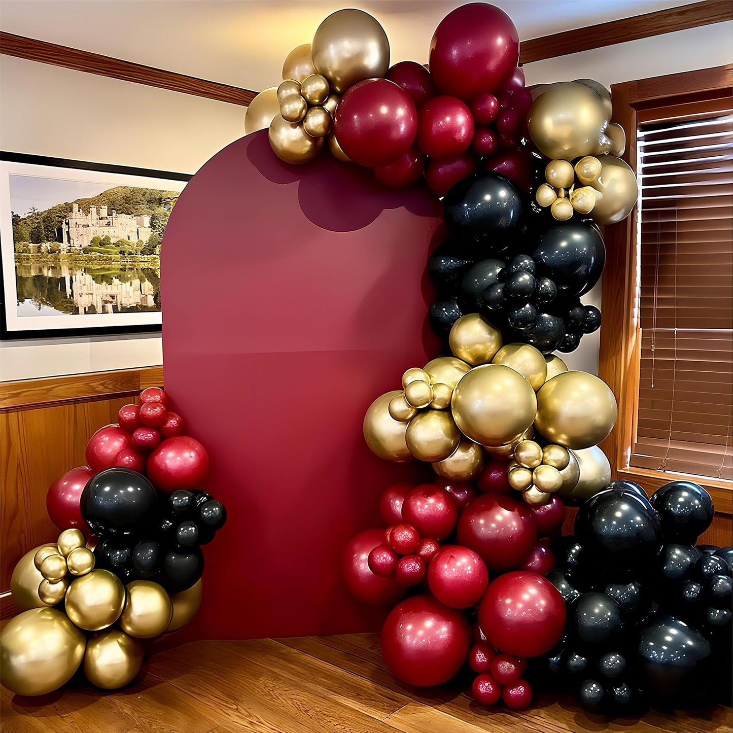 HILAVO Black Burgundy Gold Balloons 12 Inch Burgundy Maroon Red Black Metallic Gold Latex Confetti Balloon for Kids Graduation Birthday Baby Shower Party Decoration
