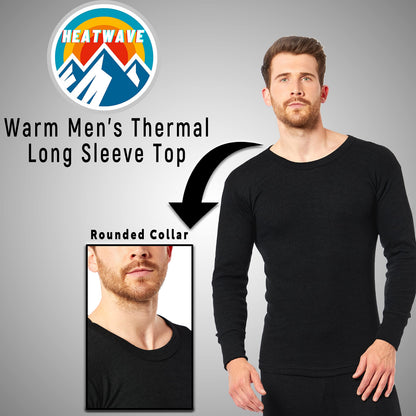 Heatwave® Pack of 2 Men's Thermal Long Sleeve Top, Warm Underwear Baselayer, S M L XL XXL Thermals, Large Black