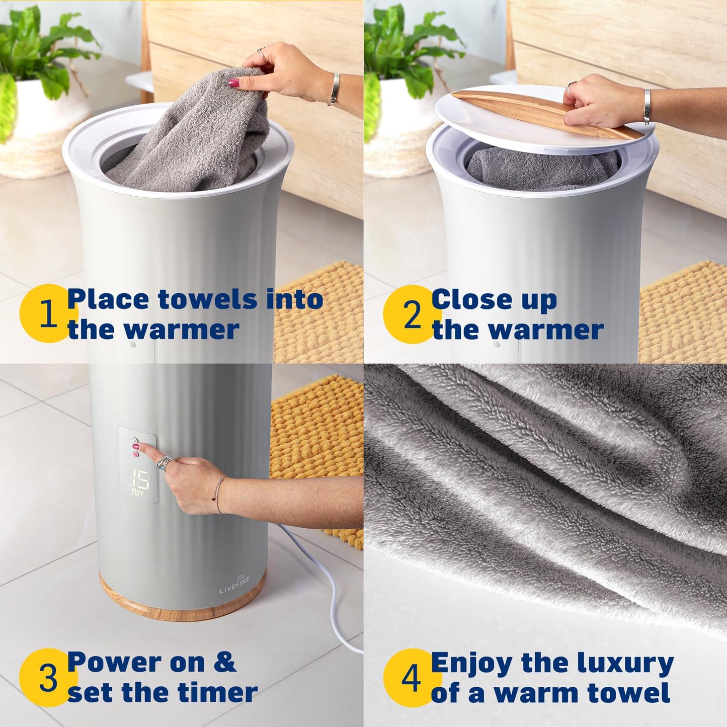 Live Fine Towel Warmer | Bucket Style Luxury Heater with LED Display, Adjustable Timer, Auto Shut-Off | Fits 40” x 70” Oversized Towel - Height 21.25 Inches and 12.9 Inches Wide