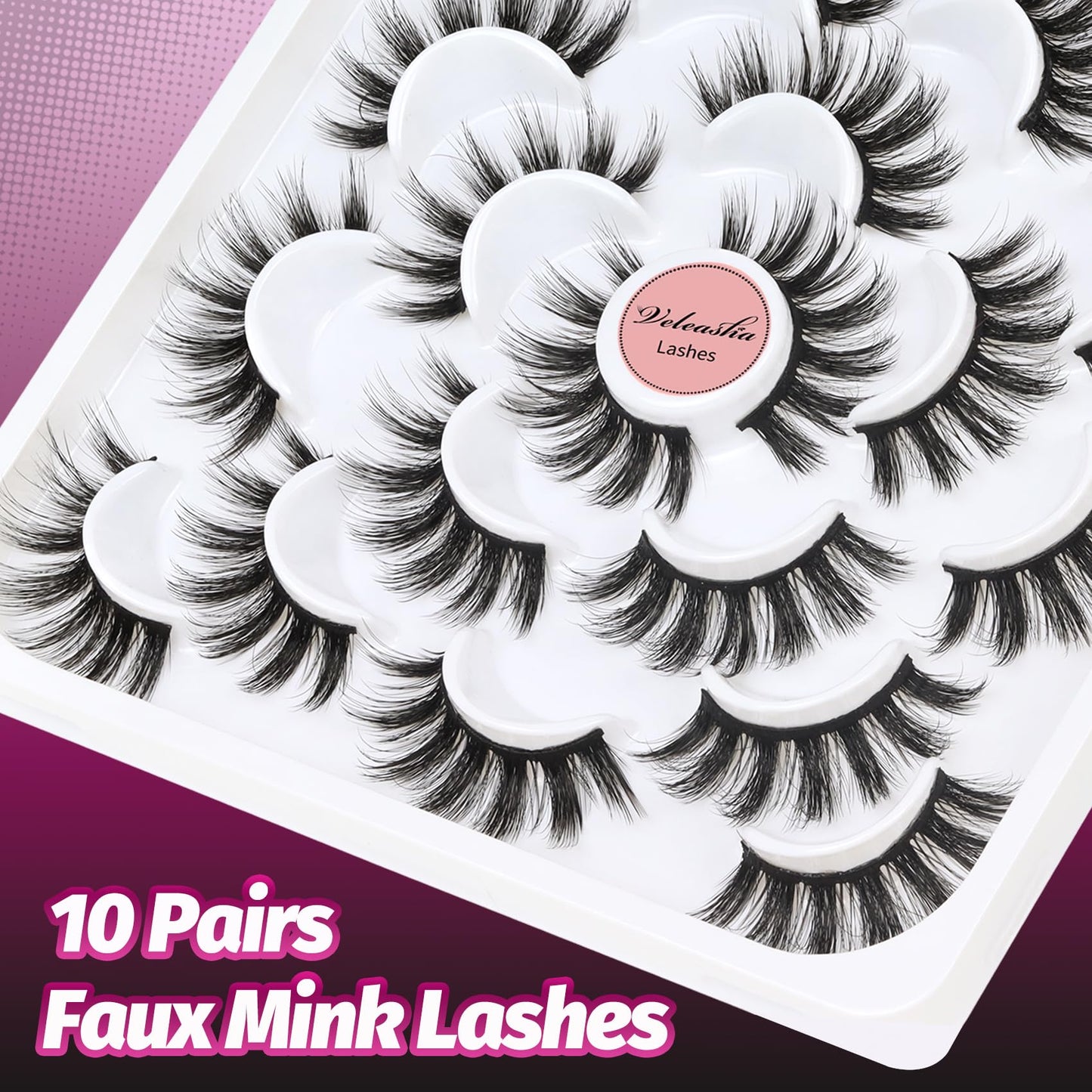 Veleasha Lashes 10 Pairs Natural Fluffy False Eyelashes Soft Wispy Lashes 3D Faux Mink Lashes Pack (V07)