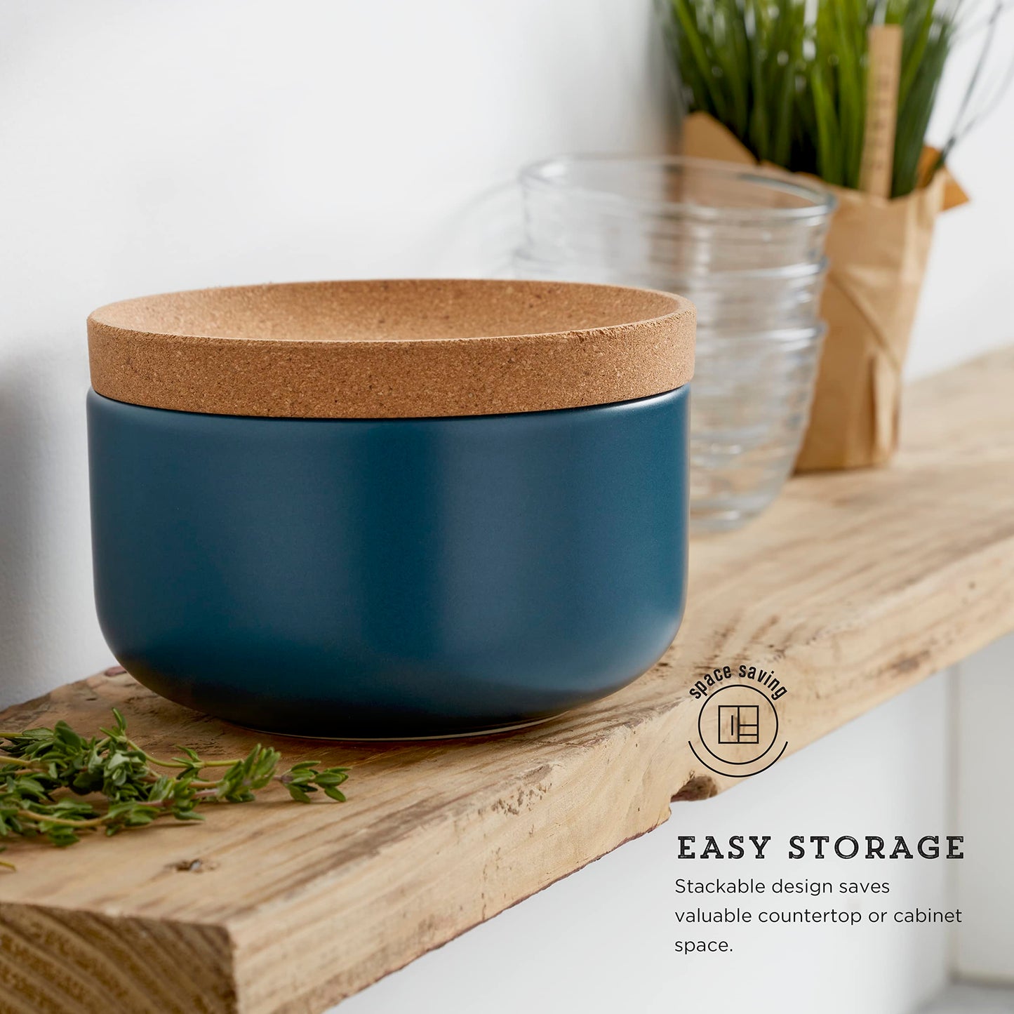 Kamenstein Ceramic and Cork Salt Pig with Easy Lift Lid for Easy Access,Teal