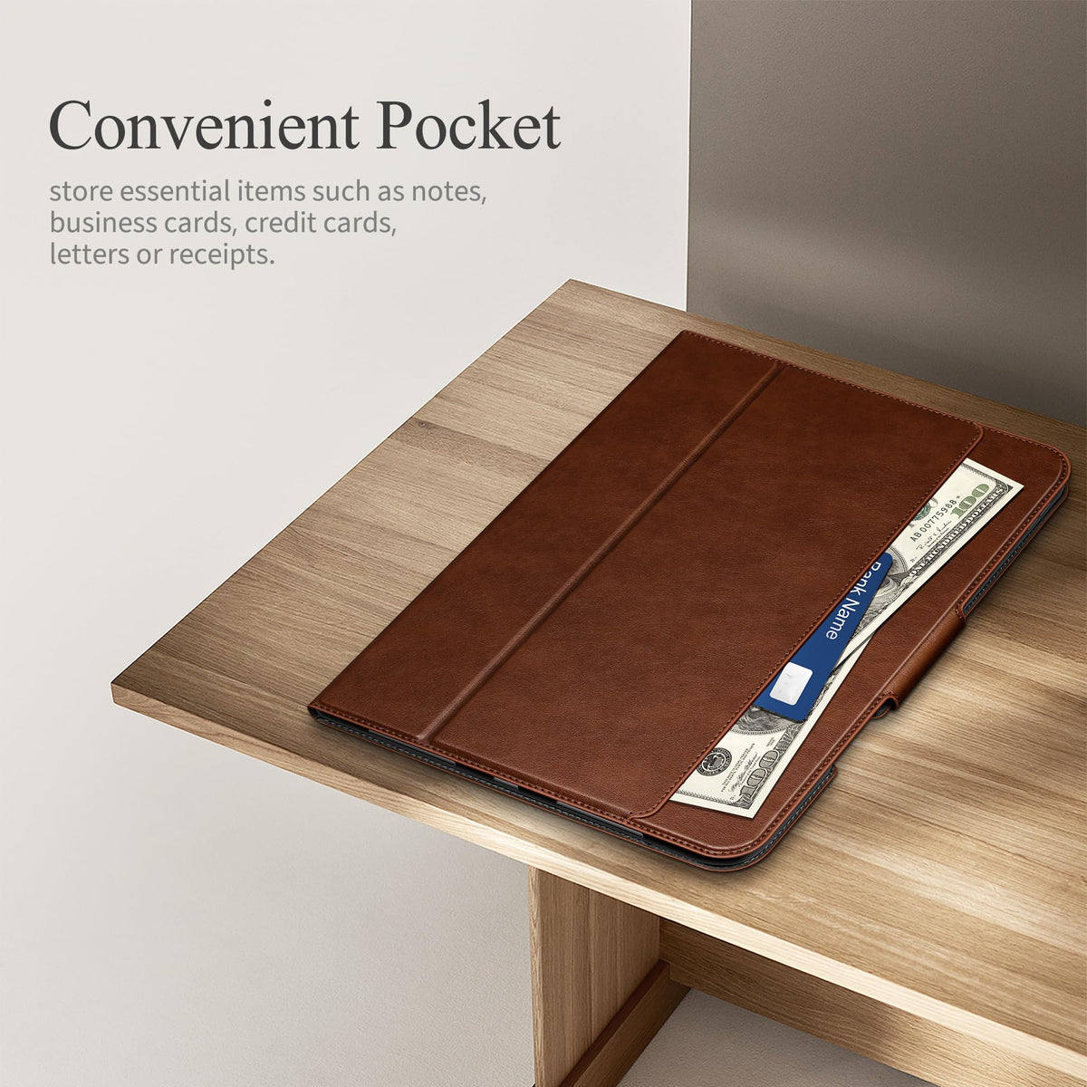auaua Case for iPad Air 13 inch M4/M3/M2(2026/2025/2024), with Pencil Holder and Pocket, Multiple Viewing Angles, Magnetic Closure, Auto Sleep/Wake (Brown)