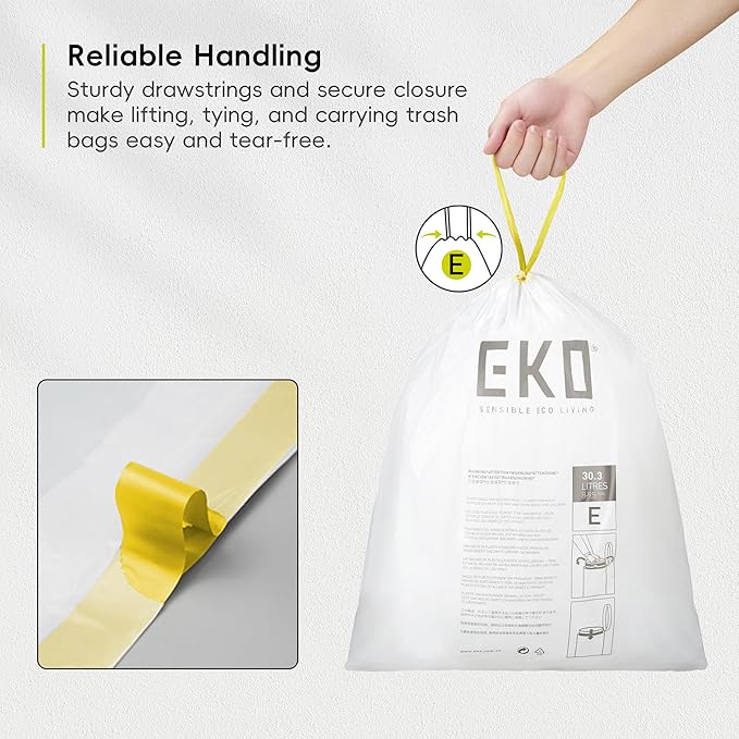 EKO Easy-Dispense Roll 80 Count Extra-Strong Drawstring Tall Kitchen Trash Bag