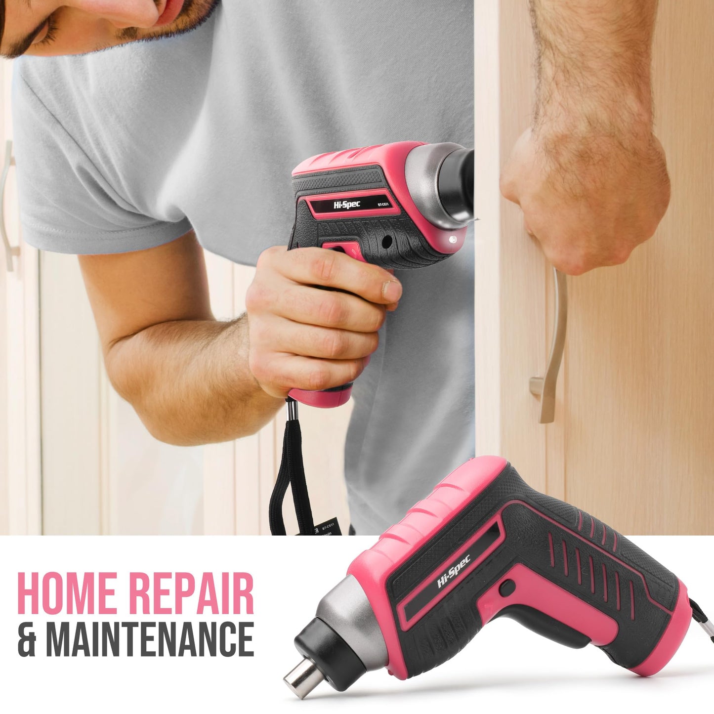 Hi-Spec 35pc Pink Womans Tool Kit Set with 3.6V USB Electric Power Cordless Screwdriver Compact for Home. Starter Basic Ladies Tools for Household DIY Repairs in a Small Toolbox