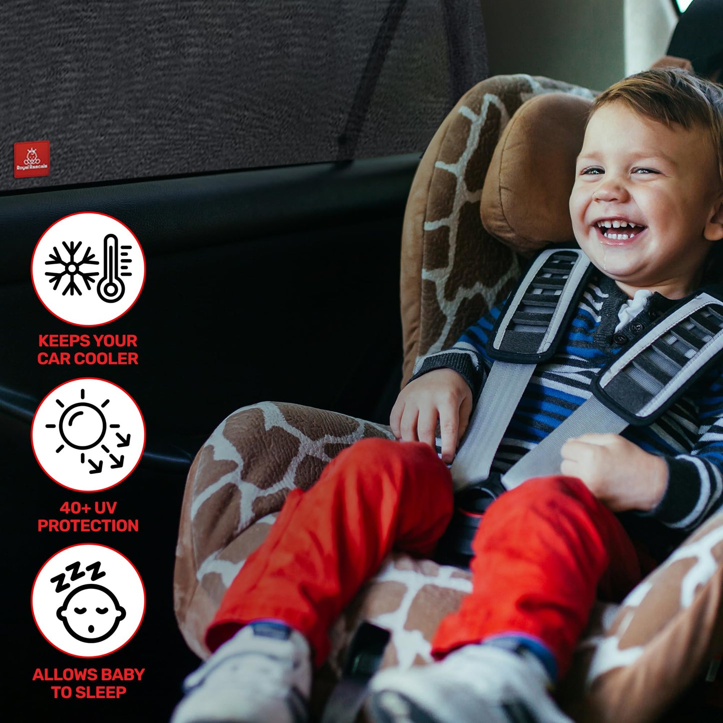 Royal Rascals Car Window Shades for Baby, Universal Fit, Sun Shade for Baby, Full Window Covers with 40+ UV Sun Protection, Cars Accessories, Car Window Curtains, Window Shade Screen, 2 Pack