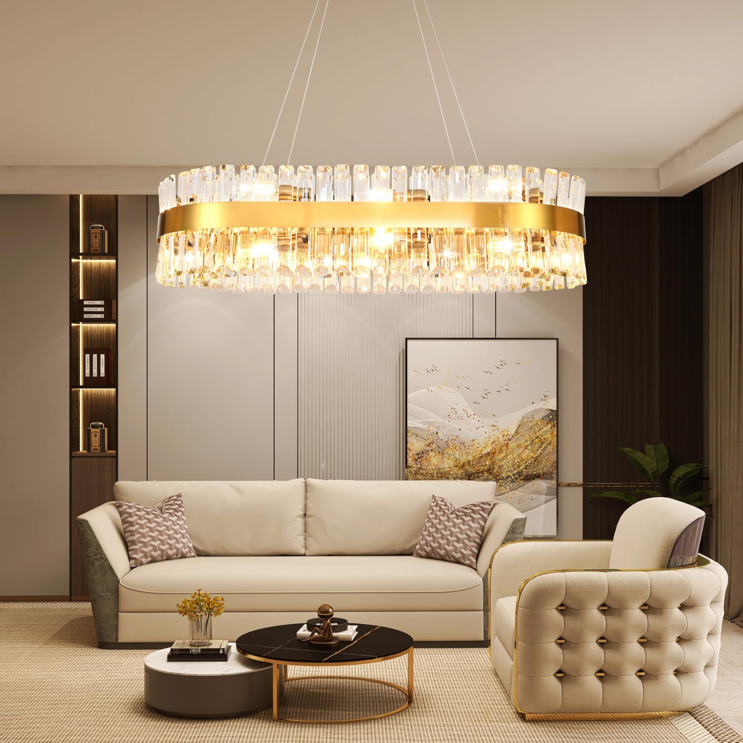 MADEM Modern Chandelier for Dining Room,16-Light Brass Gold 2-Tiers Rectangle Chandelier with Adjustable Length 51.18",Crystal Chandelier for Living Room, Dining Room,Kitchen Chandelier Over Table