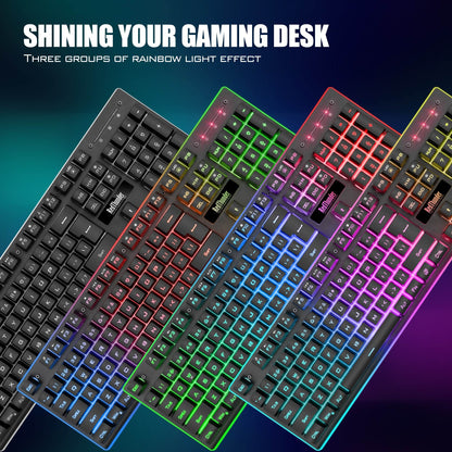 RedThunder K10 Wireless Gaming Keyboard and Mouse Combo, LED Backlit Rechargeable 3800mAh Battery, UK Layout Mechanical Feel Keyboard + 7D 3200DPI Mice for PC Gamer (Black)