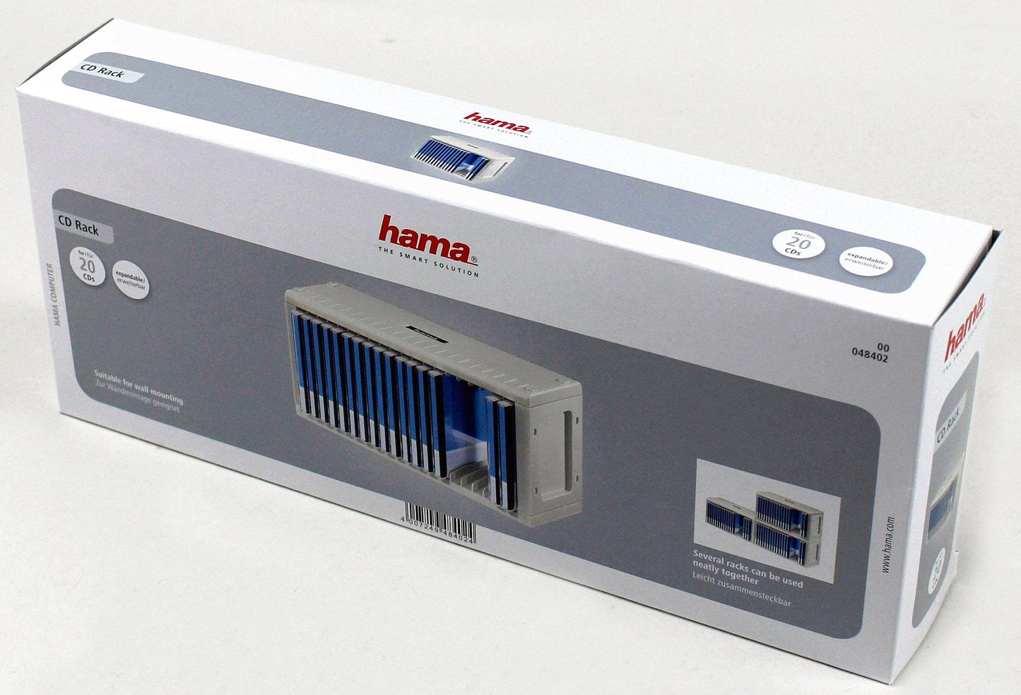 Hama CD Rack for 20 CDs | CD Storage for Hanging or Standing, Space-Saving, Small CD Stand, for the Office or Any Room | Grey