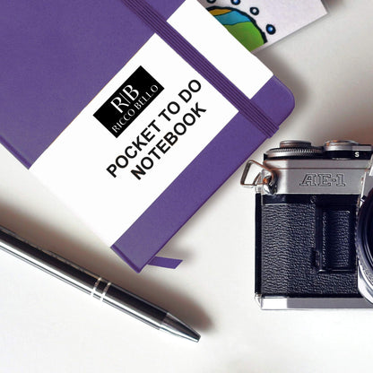 RICCO BELLO Hardcover Pocket to Do List, Undated, Faux Leather Notebook with Pen Holder, For Work, School, Home, Productivity Planner, 4.25 x 6 inches (Purple)