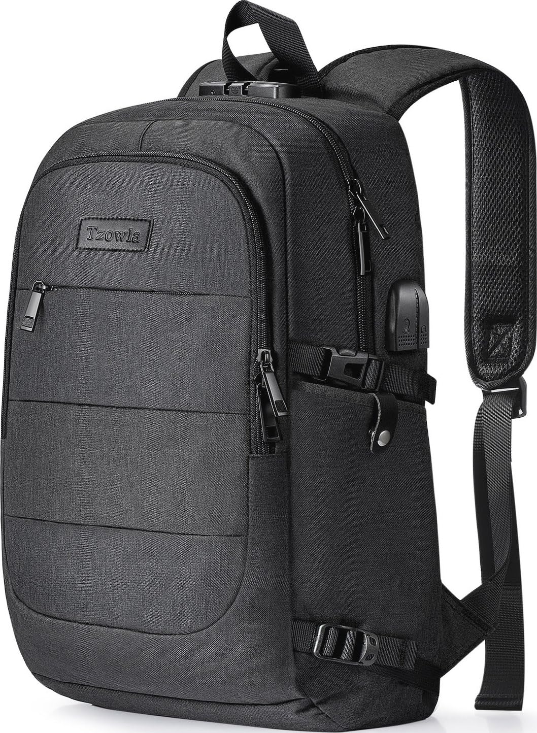 Tzowla Laptop Travel Backpack Mens Womens Water Resistant Anti-Theft Bag with USB Charging Port and Lock 15.6 Inch Computer Business Backpacks for School Work College Gift,Casual Daypack-Black