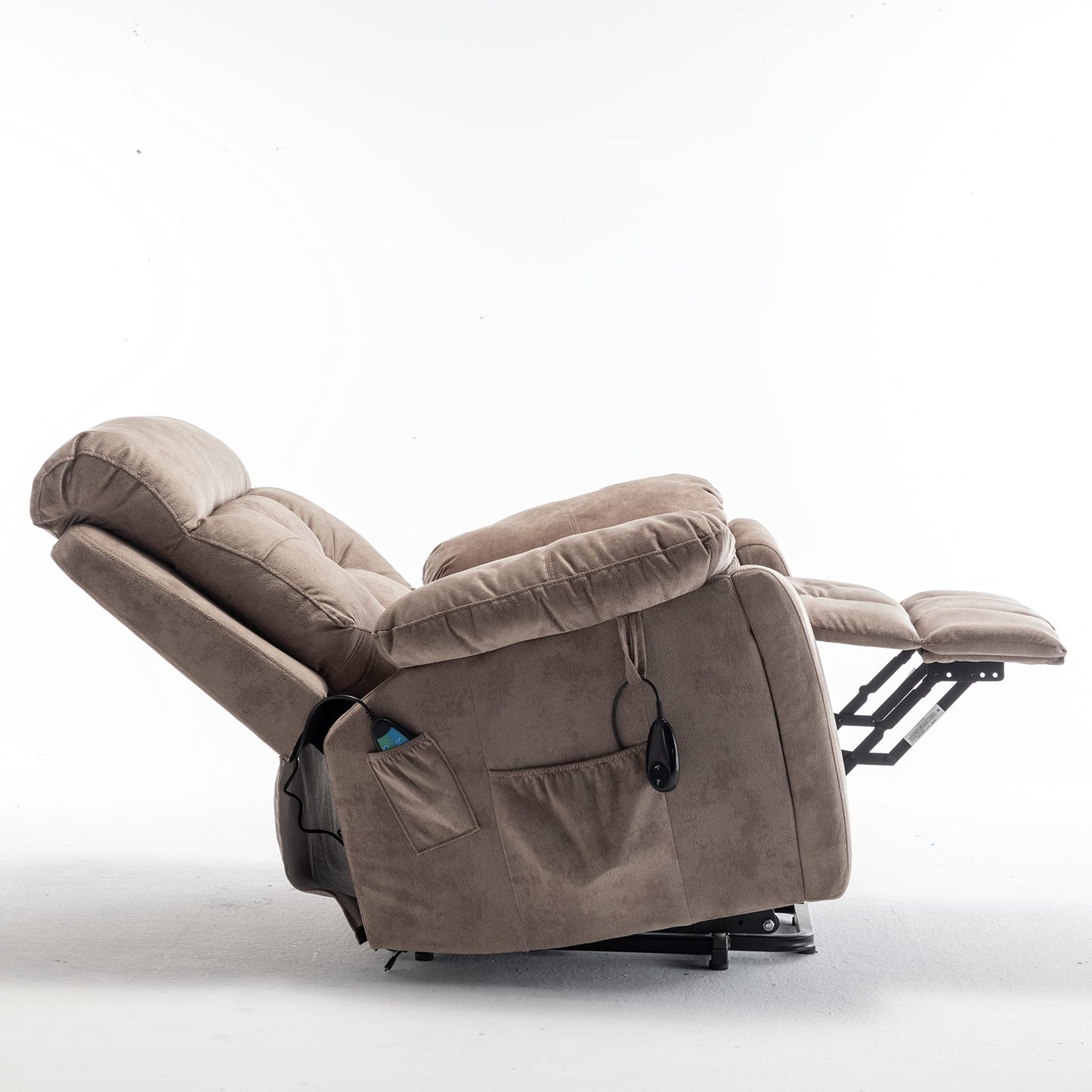 Power Lift Recliner Chair with Heat and Massage Oversized Electric Reclining Sofa Chair Wide Seat Living Room Recliner with Cup Holders for Adults, Light Brown