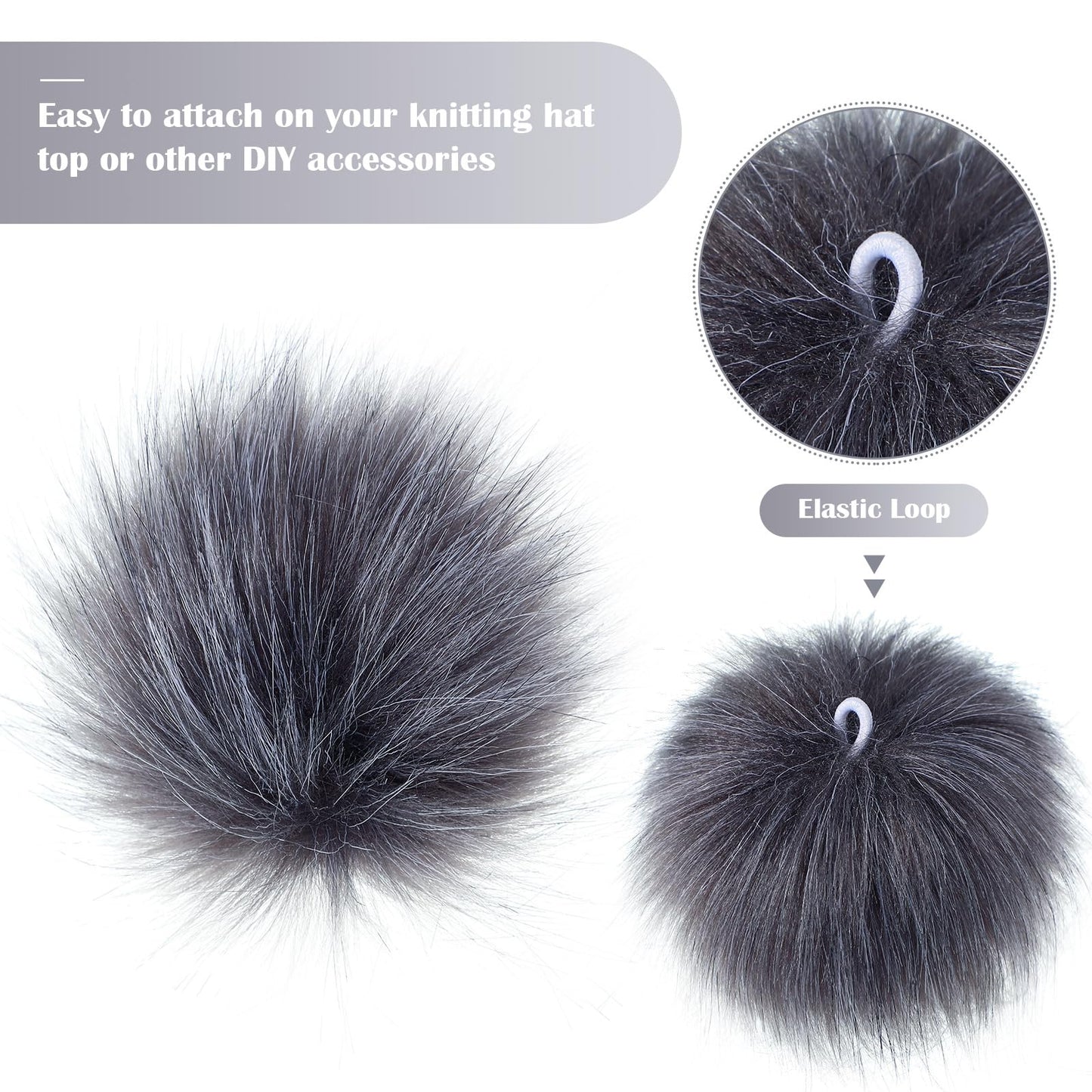 Tatuo 16 Pieces Faux Fur Pom Ball DIY for Hats Shoes Scarves Bag Pompoms Keychain Charms Knitting Hat Accessories(Dark Gray)