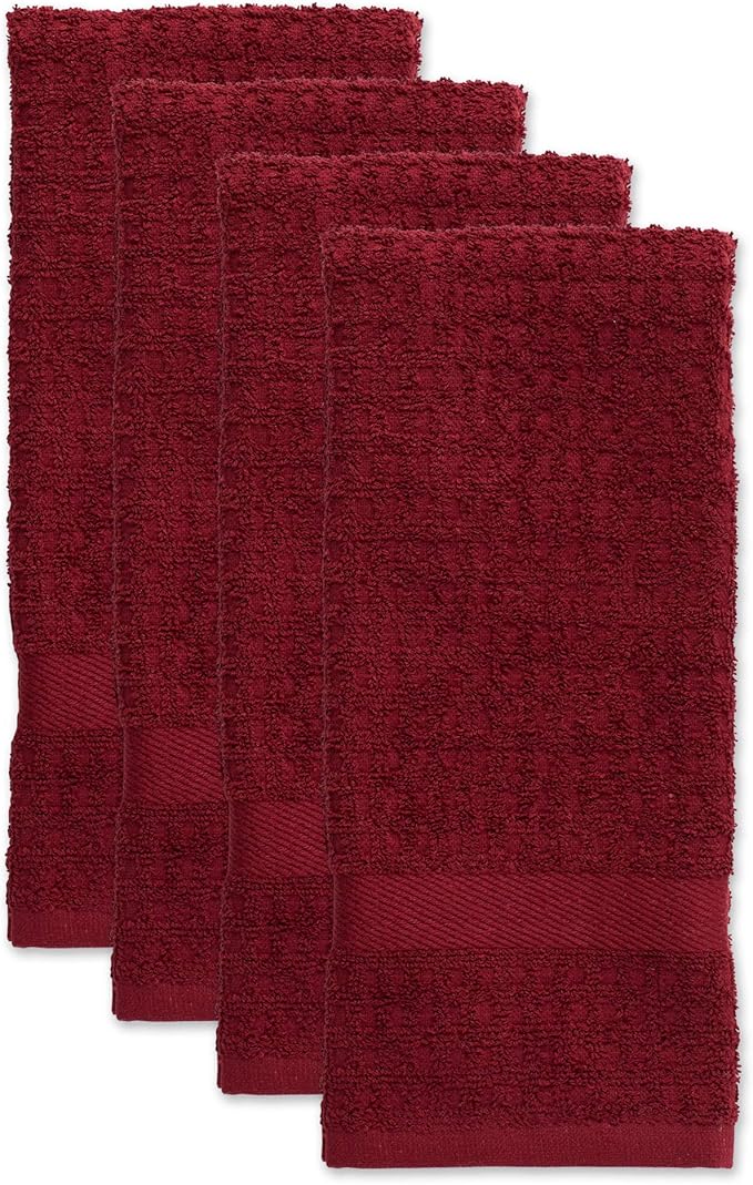 DII Basic Terry Collection Waffle Dishtowel Set, Solid Wine, 4 Piece