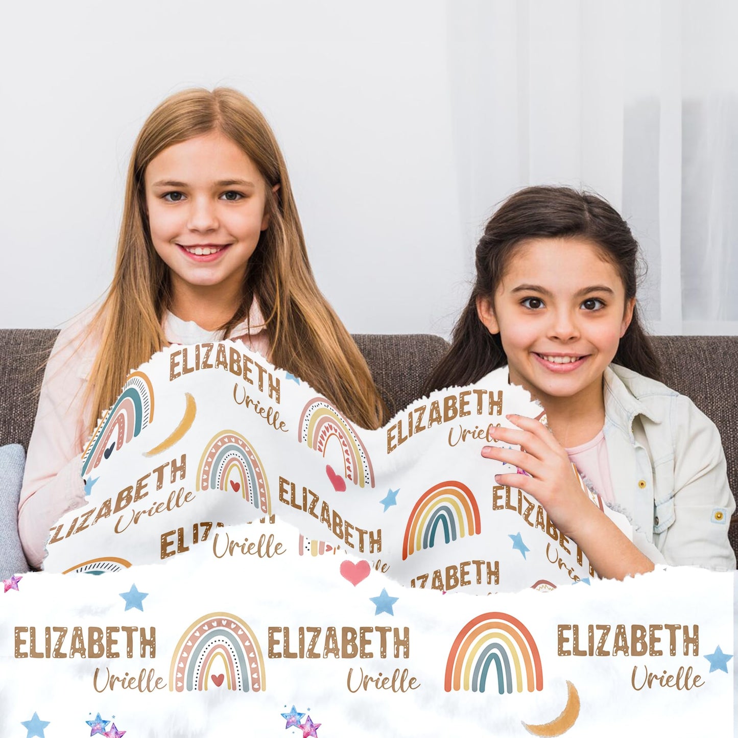 Bohva Personalized Baby Blanket with Name, Custom Baby Girl Blankets for Girls with Rainbow Decor, Name Blanket Newborn, Kids Receiving Blankets for Babies Shower Gifts