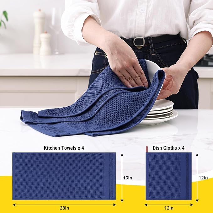 Homaxy Kitchen Towels and Dishcloths Set, 12 x 12 and 13 x 28 Inches, Super