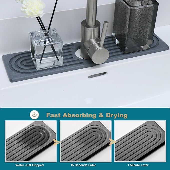 Faucet Mat for Kitchen Sink, Stone Drying Mat for Kitchen Counter, Stone Mat