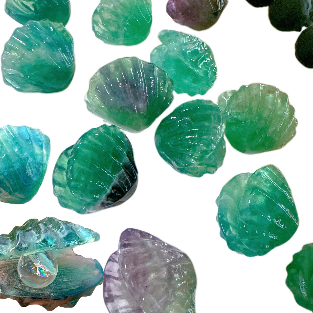 Natural Crystals Shell,Mineral Specimen,Fluorite Shell,Home Decoration,Crystal Carving,Reiki Healing,Crystal Gifts (Fluorite Shell + Clear Quartz Ball)