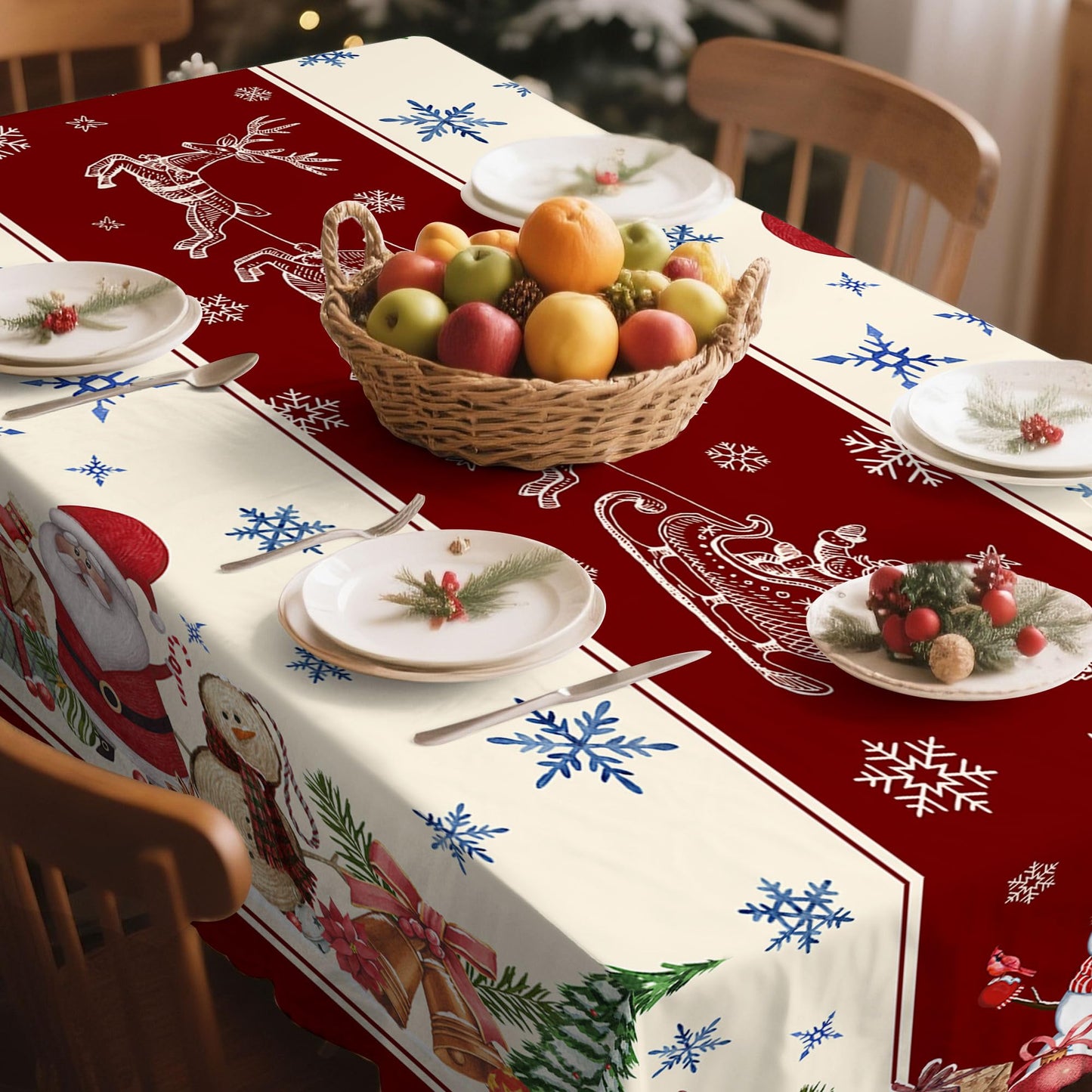 Hexagram Christmas Tablecloths 52 x 70 Inch, Christmas Table Cloth, Oblong Snowman Tablecloth Winter Xmas Santa Tablecloths for Kitchen Dining Decor