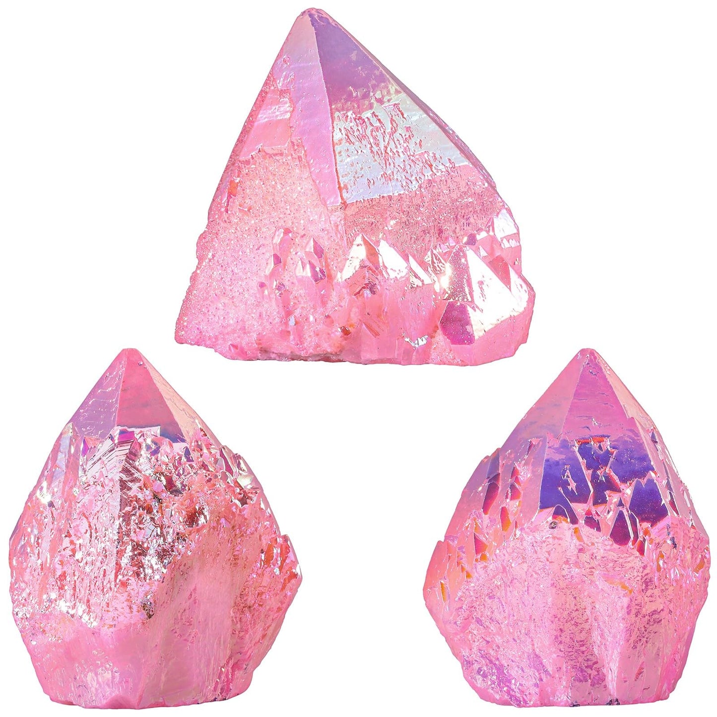 Rockcloud Natural Titanium Coated Purple AB Crystal Cluster Irregular Reiki Crystal Geode Mineral Specimen for Home Decor, Pink