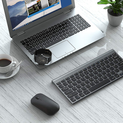 seenda WGJP-031 Small Wireless Keyboard and Mouse, Ultra Compact Rechargeable USB Keyboard and Mouse Combo with Portable Size Low Profile Keys for Windows XP/7/8/10/11 Laptop Computer, Black and Grey