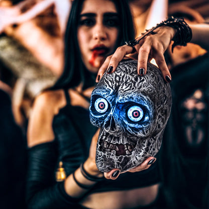 Sound Activated Skull with Light Up Eyes and Creepy Sounds - Halloween Party Prop Spooky Decoration for Haunted House, Indoor Decor