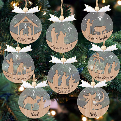 GuassLee 16pcs Nativity Christmas Ornaments - 3D Wooden Acrylic Cut File Nativity Scene Christmas Crafts Ornaments for Kids Tree Indoor Decorations
