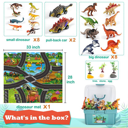 HahaGift Dinosaur Toys for 3 4 5 6 Year Old Boys Gifts, Dino Games for Kids Age 3 4 5 6 7 Year Old Boy Toys, Dinosaur Figures Play Mat Set for Boys Toy Age 3-5 Gifts for 3-6 Year Old Girls