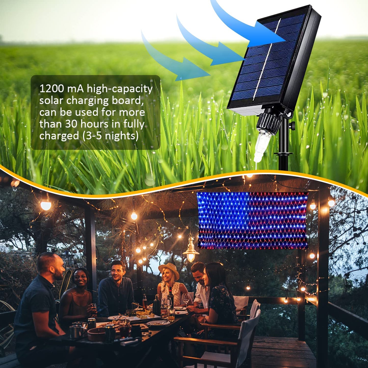 FUNIAO (Upgraded) 2-in-1 Solar Powered American Flag Lights, 420 LED Flag Net Lights, Remote Controlled Waterproof Patriotic Ornament for Memorial Day, 4th of July, Presidential Election, Christmas