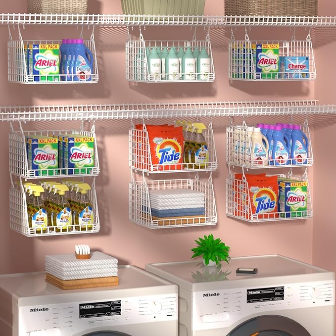 3-Pack Laundry Room Organization and Storage, Hanging Wire Basket