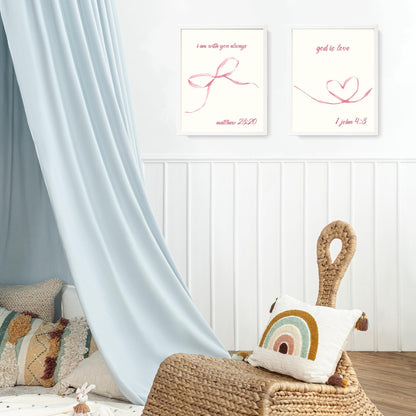 LARTSFRO Coquette Pink Bow Wall Art Decor Posters, Pink Bow Room Bedroom Bathroom Dorm Wall Art Decor Aesthetic for College Teen Girls Gifts, Inspirational Bible Verses Bow Wall Decor, 10x8 Inch Set of 4 Bow Pictures UNFRAMED