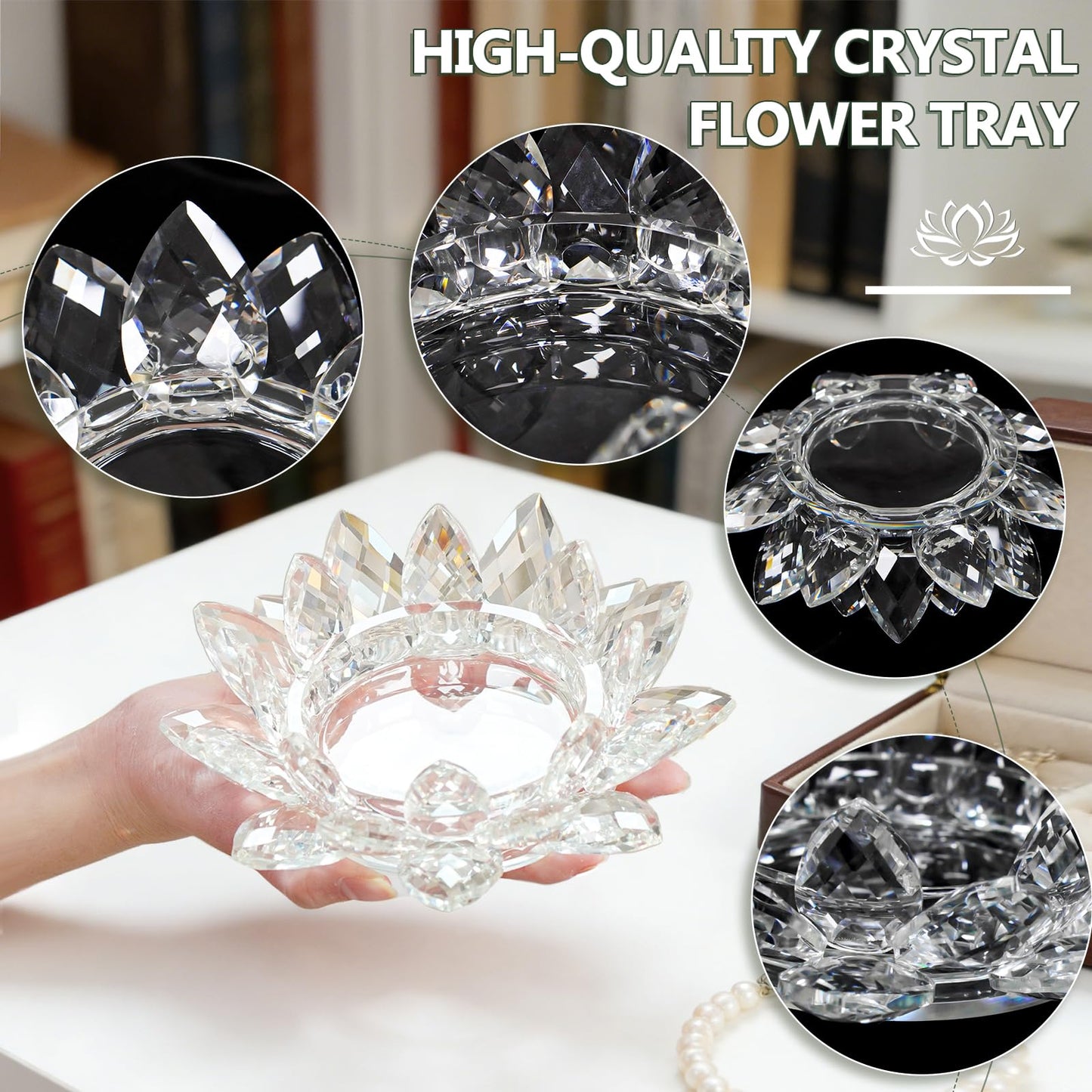 Kolnlala Large Crystal Lotus Tealight Candle Holder for Up to 6" Diameter Pillar Candlestick, Chunky Glass Votive Stand for Wedding, Party, Table Centerpiece Decor and Yoga Meditation (1, Clear)