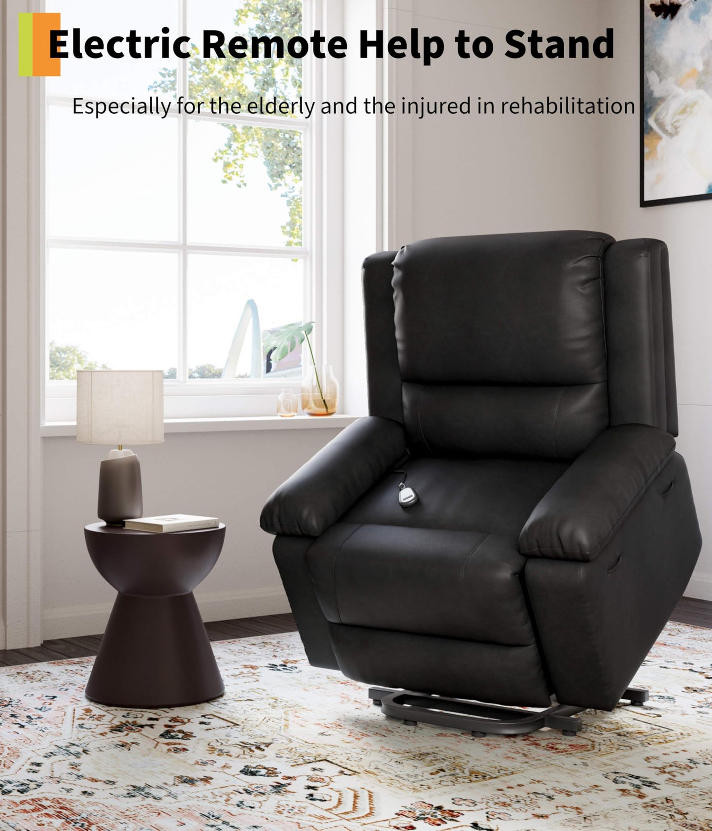 Garvee Power Lift Recliner Chair - Heat and Massage, PU Leather Electric Lift Recliner for Elderly & Mobility Impaired，Reclining Sofa with Side Pocket for Living Room