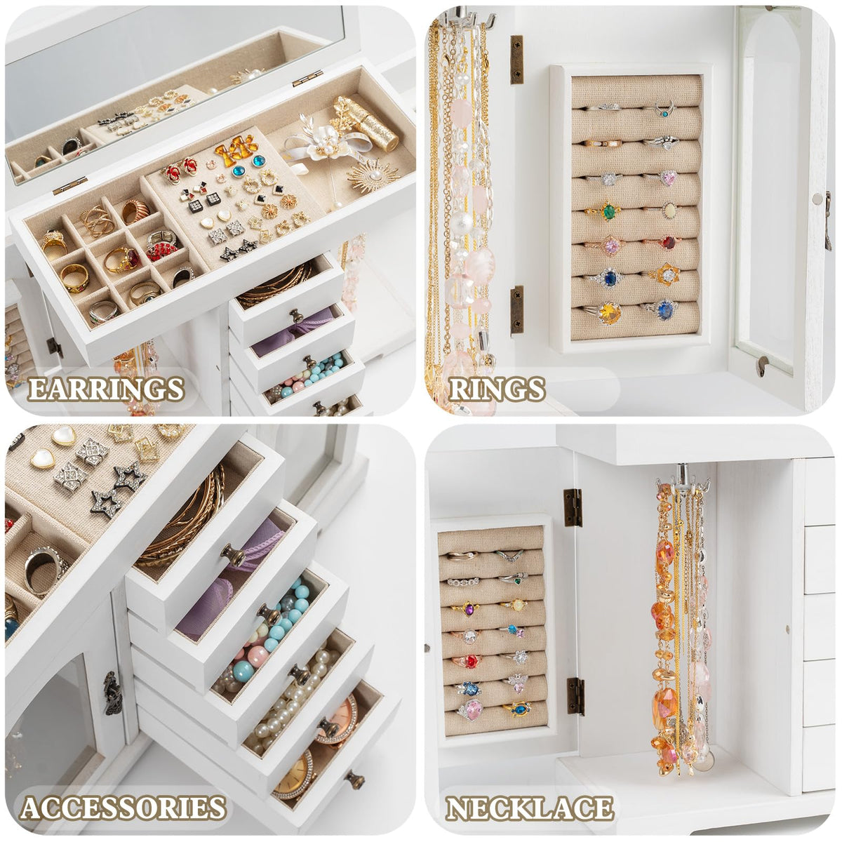 Miratino Jewelry Box for Women Girls, Wooden Jewelry Organizer Box with Mirror, 5 Layer Jewelry Storage Case Display for Necklaces Earrings Rings Bracelets Valentine's Day Gifts
