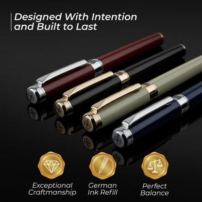 WANDERINGS Premium Rollerball Pen with German Ink – Perfectly Balanced for a Superb Writing Experience, Chrome Accents – Blue Breeze - Includes a Schmidt Refill in a Giftable Presentation Case