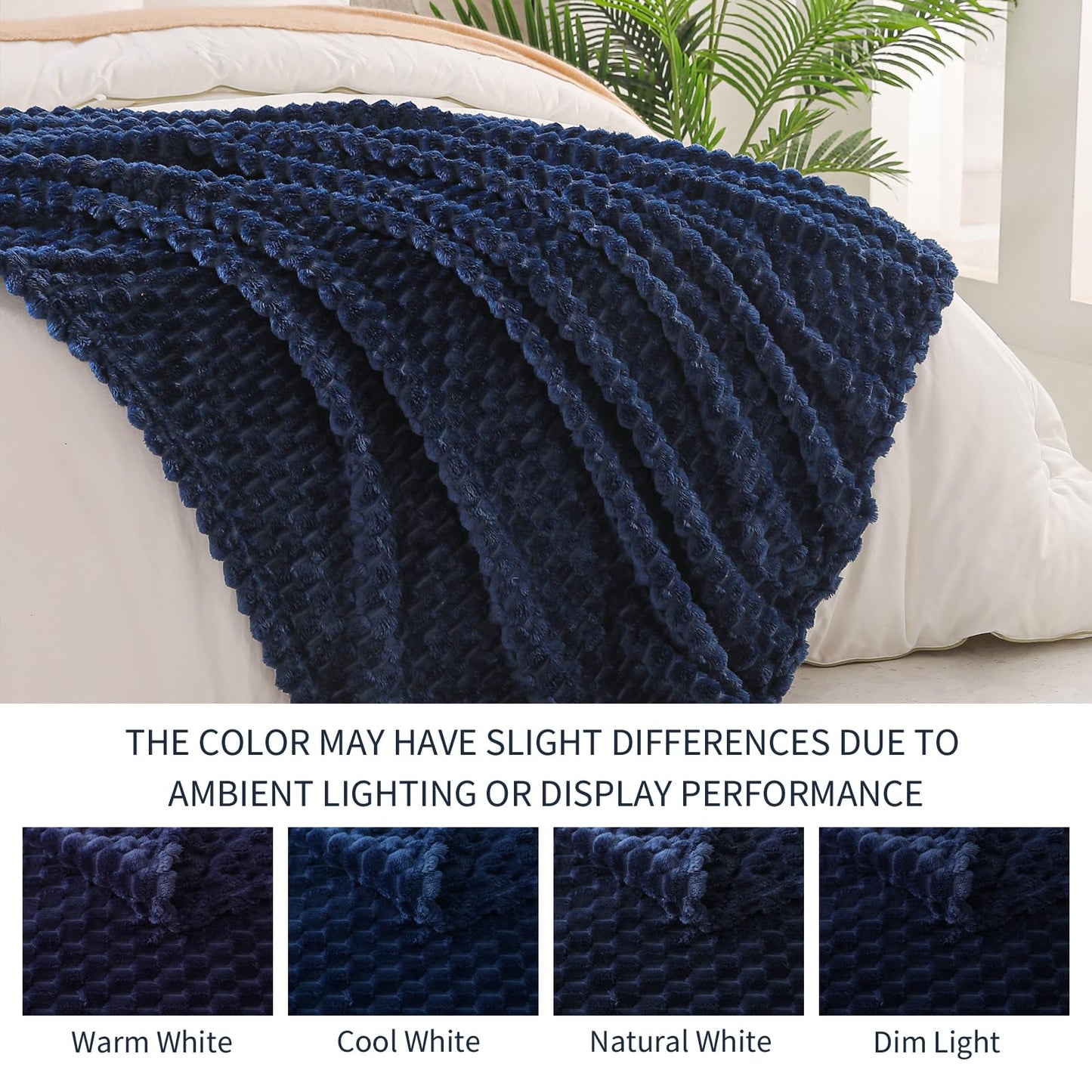 Exclusivo Mezcla Fleece Throw Blanket for Couch, Extra Large Fuzzy Navy Blue Bed Blankets, Soft Cozy Plush Sofa Throws for All Seasons, 50x70 Inches