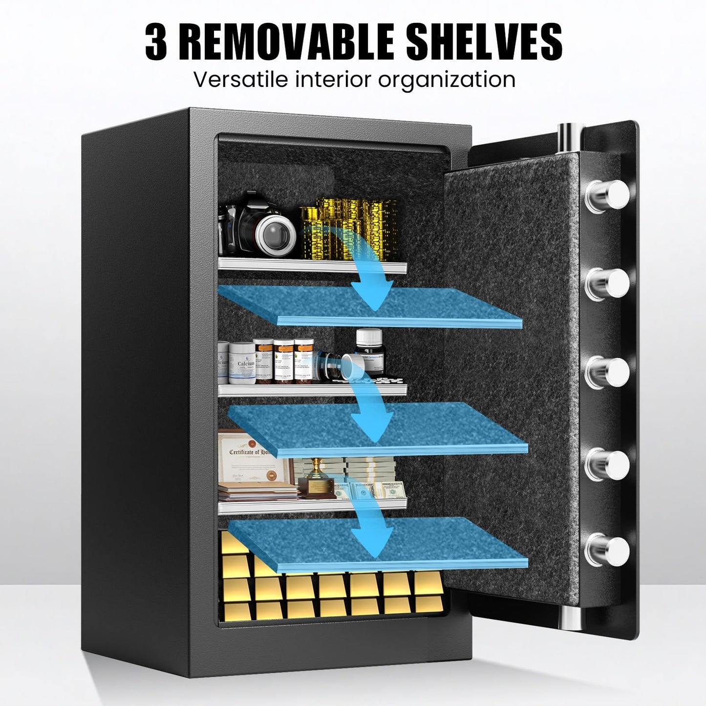 [35Min] Fireproof Safe, 7.0 Cubic Feet Home Safe Box with 3-Removable Shelf, Fire Safe with Digital Keypad, Smart Alarm and Silent Mode, Fire Proof Safe for Home Documents and Office