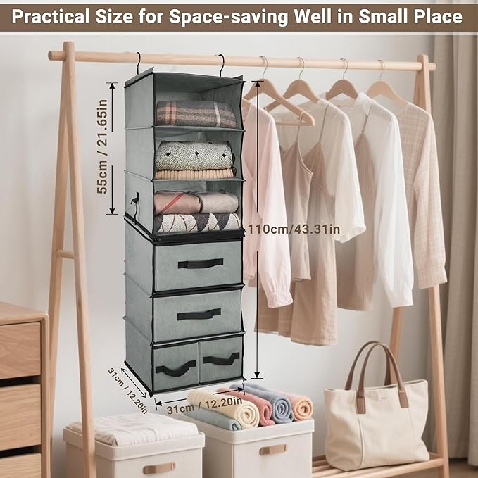 2-in-1 Durable 6-Tier Hanging Closet Organizer