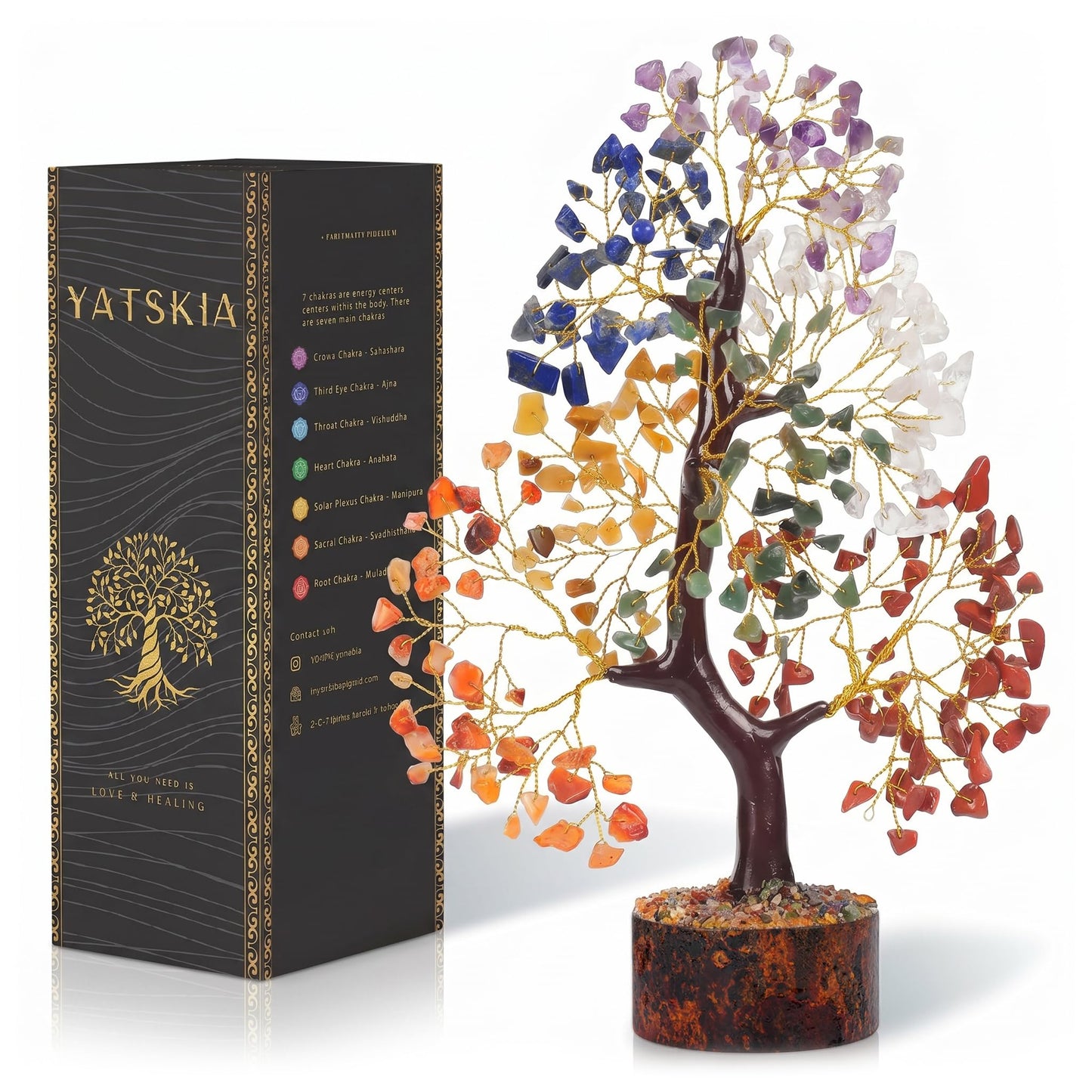 YATSKIA Chakra Crystal Tree - Handmade Healing Crystal Trees with 7 Chakra Stones | Tree of Life for Meditation | Feng Shui | Birthday Gift for Woman | Gifts for Women | Home Decor | Office Decor