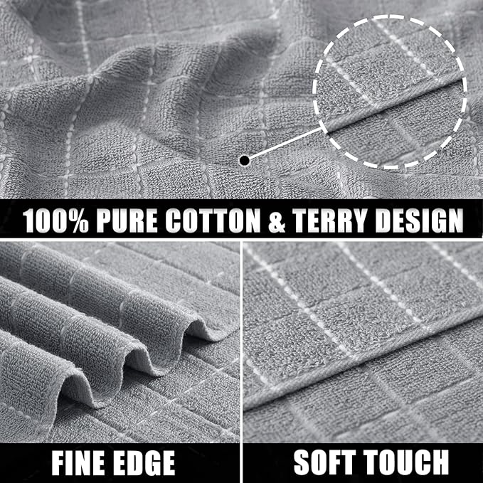 Mordimy 100% Cotton Terry Cloth Dish Cloths, Soft and Absorbent Checkered Dish