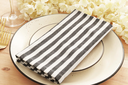 PurpleEssences Plain Striped Cloth Napkins - Set of 12-100% Cotton - 18 x 18 Inch - Fall Thanksgiving Halloween - Perfect Everyday Use Dinner Napkin - Black and White