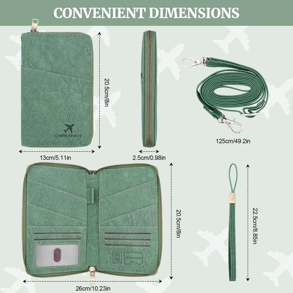 Family Passport Holder Wallet with Zipper, RFID Blocking Travel Document Organizer for Women Men, Portable Case Cover for Cards, Boarding Pass, ID, Money, Tickets with Wrist/Neck Strap
