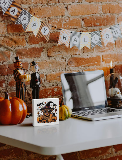 Foritho Funny Halloween Witch Highland Cow Wooden Box Sign Plaque, Halloween Wood Signs for Home Office Desk Shelf Table Decor, Witchy Halloween Decor, Halloween Decorative Signage,5x5 Inch