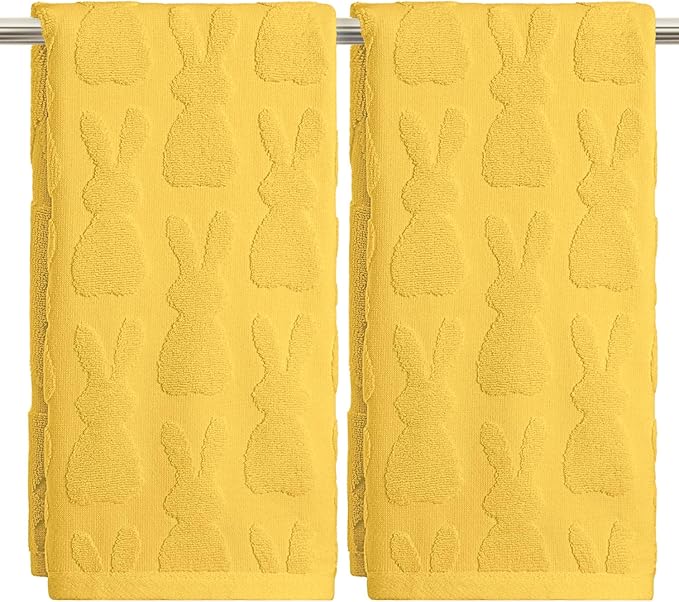 Artoid Mode 2 Pcs Yellow 3D Rabbit Jacquard Easter Hand Towels